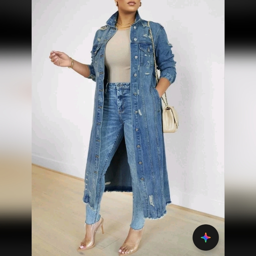Distressed Denim Maxi Jacket Retail $150 SOLD OUT-akira - Picture 2 of 11